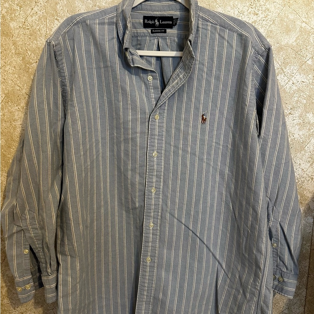 Ralph Lauren Men's Blue and White Striped Shirt A107